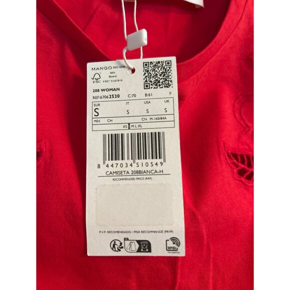 NWT MNG Mango Women's Red Cropped Tee Shirt Leaf Cutouts SIze Small - Picture 4 of 7